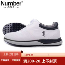 Number Golf Mens Golf Shoes SNM639 Button Lock BOA Nailless Leather Waterproof Breathable Golf Shoes