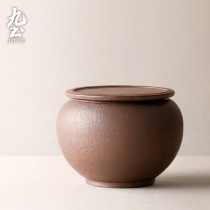 Nine-earth handmade coarse pottery tea leaf jars Japanese style tea bin containing tank sealed storage tank moisture-proof tea set accessories Home