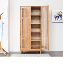 Full solid wood bedroom sliding door wardrobe simple modern oak wardrobe 4 door sliding door economy wardrobe locker