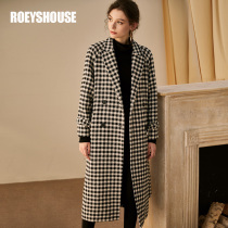 Luo Yi warm woolen coat autumn and winter new retro plaid slim-fit lace-up air medium-long coat 01179