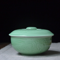 Chinese ceramic with lid soup bowl Longquan green porcelain rose pans Home Foam Noodle Bowl Stew bowl Large Number of Waterproof Sauces