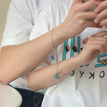 Korean version of ins color butterfly couple bracelet titanium steel net red boys and girls OT chain purple blue girlfriends bracelet tide