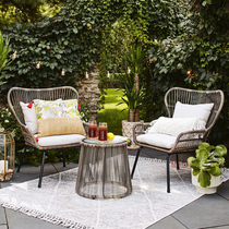 Outdoor table and chair rattan chair three-piece modern simple leisure balcony round table small Teng chair coffee table combination back chair