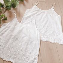 2022 South Korea East Gate Pure Cotton Hemp Hollowed-out Small Harnesses Vest White Lace Embroidered Flowers Short blouses woman