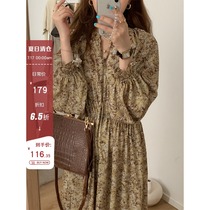 HEYGIRL black brother Korean version of the thin V-neck long-sleeved dress feminine temperament with floral long skirt 2020 autumn