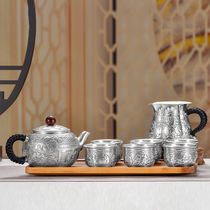 Home Silver 999 Tea Set Baifu Chinese Sterling Silver Pot Silver Pot Old Silver Teapot Silver Tea Cup
