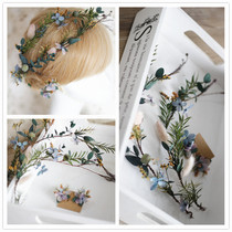 2021 new super fairy natural immortalized dried flowers fresh color garland bride sweet wedding romantic hair ornament set