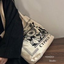 YOHOO retro niche Greek illustration chic Korean joker one shoulder canvas bag shopping bag student female ins