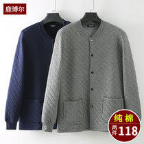 Elderly thermal underwear male father winter shirt grandpa three-layer quilted thick cotton cardigan elderly autumn clothes