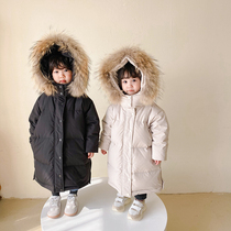 Childrens down jacket boys thick long 95 velvet white duck down girl winter 2021 new baby fur collar coat