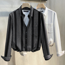 Spring and autumn new luxury mens long sleeve shirt Korean trend handsome senior casual striped mens shirt