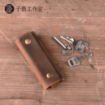 Ziyi] Leather buckle key bag handmade leather original Crazy Horse leather retro first layer cowhide simple key chain
