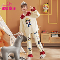 Spring and Autumn Girls Pajamas Set 10 Childrens Two Piece 12 Little Girl Western Autumn Clothing Home Clothes 13-year-old Cute