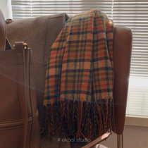 EKOOL Korean version of the classic wild thick plaid scarf female flow Su shawl thickened warm autumn and winter collar