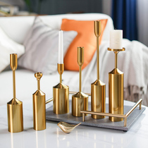 Candlestick ornaments candles Nordic retro romantic dining table simple American brass metal light luxury gold home European style