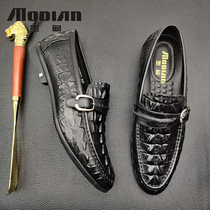 Crocodile tattoo mens shoes business leisure skinny shoes leather pointed shoes summer bean shoes driving shoes men