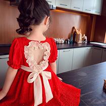 Girl Beauty Back Dresses Summer Clothing Dress Hollowed-out Princess Dress Princess Dress 2022 New Kid Foreign Air Love