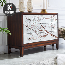 Bucket solid wood new Chinese storage porch cabinet European decorative cabinet bedroom retro storage American three-bucket cabinet