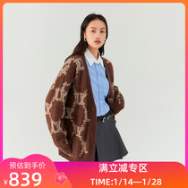 (The same style as the shopping mall) LILY2022 winter new womens clothing retro temperament commuting style fluffy and soft knitted cardigan