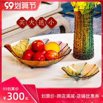 Prikat tree leaves glazed fruit plate crystal glass fruit plate creative modern snacks dry fruit plate living room bucket