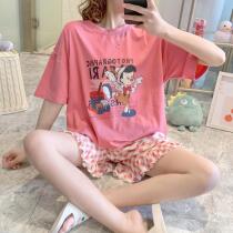 Angelina zl cotton pajamas womens summer short sleeve plaid shorts 2021 new home wear two-piece set