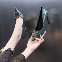 High heel shoes women 2021 new spring 2022 spring autumn 100 hitch and pointy water drill temperament sexy single shoe mesh red