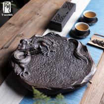 Pottery fans creative dragon-shaped relief ceramic tea tray drainage and water storage tray large capacity household simple small tea table