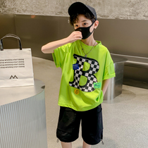 Boys summer clothing suit 2022 New wave handsome chic summertime short sleeves clothes foreign air children Summer childrens clothes