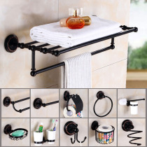 Perforated black all copper towel rack set Vintage folding bath towel rack Bathroom shelf Hardware bathroom pendant hook