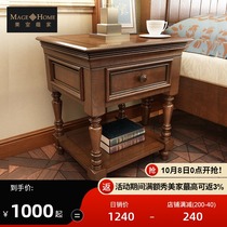 All solid wood American country side corner few vintage bedside table small square sofa side table with drawer living room furniture