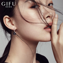 Vintage port wind sterling silver black stud earrings Simple cold wind earrings drop earrings female temperament long 2021 new trend