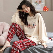 Pure cotton long sleeve pyjamas womens spring and autumn style adorable outside wearing all-cotton loose ladies home in the fall two suits