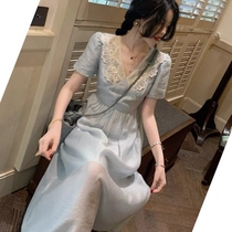 2021 summer new womens French blue long dress first love sweet temperament design sense niche dress