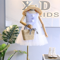 Do not return do not change brand childrens clothing 2019 summer new girl Korean childrens clothing exquisite mesh yarn crinkle ball decoration harvest