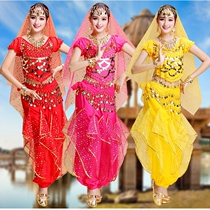 Indian dance to serve autumn and winter sets to practice suit with belly leather dance color point short sleeve pants national stage performance costumes