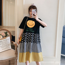 2021 summer new dress large size fat mm thin womens loose and wild stitching printed short-sleeved dress