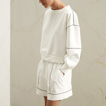 NZ Light Extravagant luxury Casual Trendy Loose Knit Bimah Cotton Round Collar Long Sleeve Sweatshirt Shorts Suit Women Spring Summer