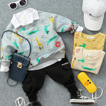 Spring and autumn clothes new childrens three-color clothes boys and girls hand-painted animal pullovers