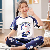 Summer Short Sleeve Girl Sleepwear Summer Thin Children Pure Cotton Baby Princess Little Girl Long Pants Home Suit Suit