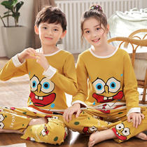 Sponge Baby Sleepwear Girl Long Sleeve Pure Cotton Fall Cartoon Toddler Childrens Home Conserved Boy Big Boy 12 years old