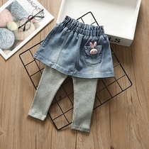 Baby girl Super foreign Spring Spring and Autumn fake two pants 20 spring new little girl Korean childrens girl trousers