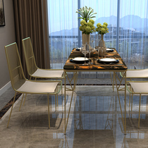 Nordic modern rectangular dining table marble table European creative simple golden household dining table and chair combination