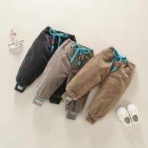 Boy Pants Plus Suede Thickening Casual Long Pants Baby Foreign Air Winter Dress Infant Outside Wearing Cotton Pants Children Autumn And Winter Tide