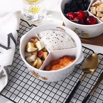 Ceramic round lunch box three-grid microwave oven special fresh-keeping box dividing bowl sealed partition bowl fruit two-grid lunch box