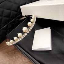 Miu New Princess Pearl Hair Stirrup Miu Full Drill Luxurious Crown Elastic Hair Accessories Women Party Goddess Temperament