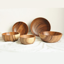 Unprinted log style Japanese whole wood large wooden bowl Rice bowl Natural solid wood large bowl Salad bowl Paint-free small breakfast bowl