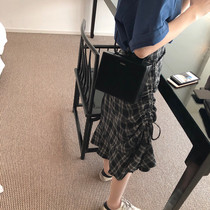 Hong Kong flavor retro high waisted plaid skirt long folds irregular hip fishtail skirt women 2021 spring summer tide