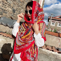  Spring and autumn and summer womens literature and art retro national style cotton and linen shawl oversized sunscreen travel photo scarf tassel scarf