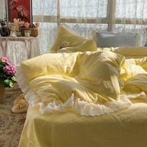 Pleasing) Girl Hearts Cream Yelins Full Cotton Four Pieces Of Pure Cotton Washed Cotton Spring Autumn Style Korean Bed Princess Wind