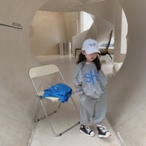 Girl Nets Red Suit Foreign Air Korean Version New Children Autumns two sets of baby letters Printed Acrossuit Pants